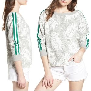 Current/Elliott Brek Palm Print Side Stripe Crew Neck Cut Off Terry Sweatshirt